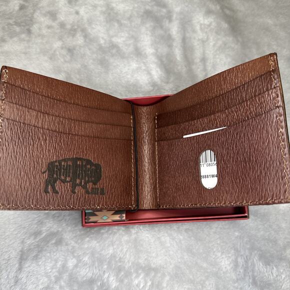 Red Dirt Hat Co Bifold Wallet Leather Southwest Aztec Canvas Inlay Bison Grain - Picture 4 of 10